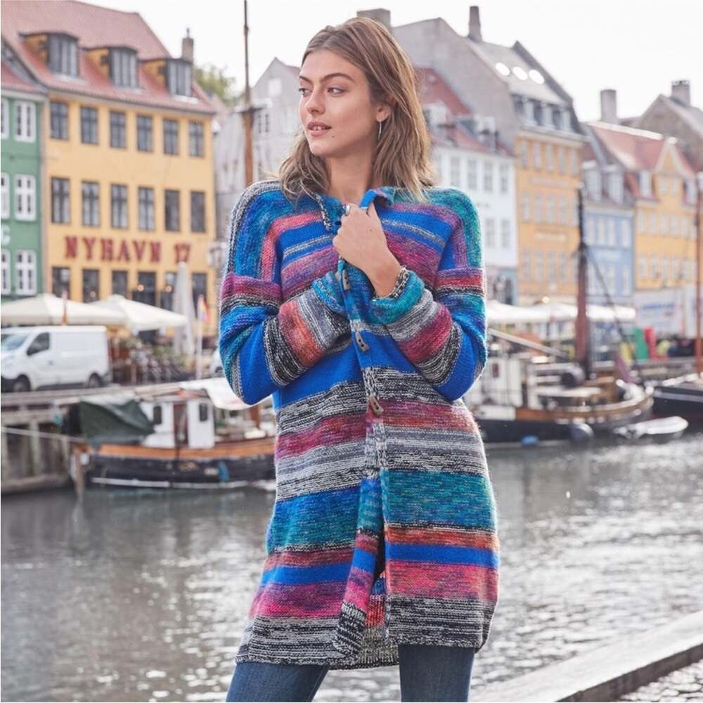 Sundance Cardigan Duster Sweater Striped Artists Merino Wool Blend Long Large